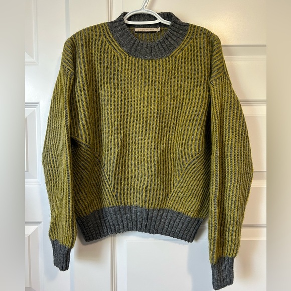 Chiaramente Striped Green and Gray Wool Blend Made in Italy Sweater - Picture 1 of 5